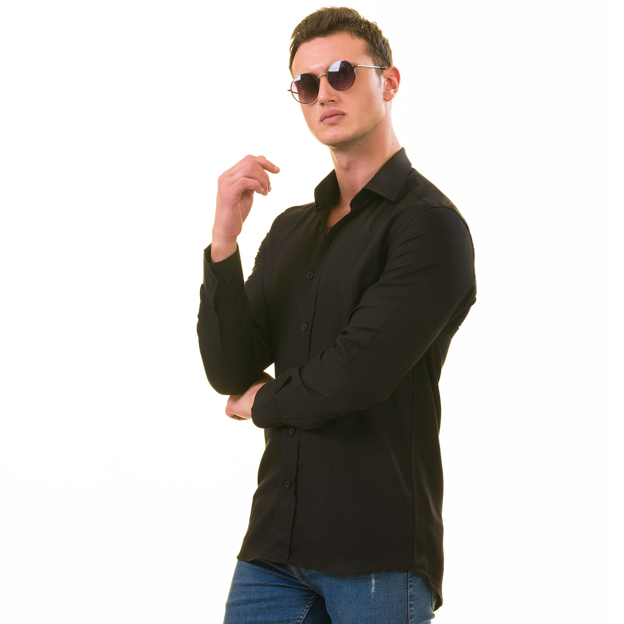 Black Luxury Men's Tailor Fit Button Up European Made Linen Shirts