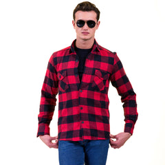 Red Black Check Mens Slim Fit Designer Dress Shirt - tailored Cotton Shirts for Work and Casual Wear