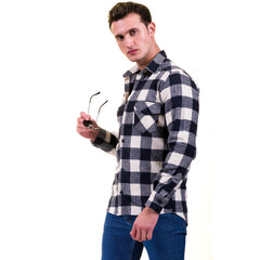 Navy Blue White Check Mens Slim Fit Designer Dress Shirt - tailored Cotton Shirts for Work and Casual Wear