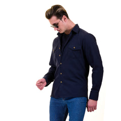 Solid Navy Blue Check Mens Slim Fit Designer Dress Shirt - tailored Cotton Shirts for Work and Casual Wear