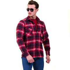 Red Black White Check Mens Slim Fit Designer Dress Shirt - tailored Cotton Shirts for Work and Casual Wear