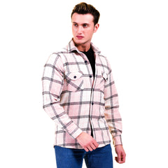 Salmon Pink White Check Mens Slim Fit Designer Dress Shirt - tailored Cotton Shirts for Work and Casual Wear