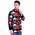 Black, Red and White Skulls Mens Slim Fit Designer French Cuff Shirt - tailored Cotton Shirts for Work and Casual Wear