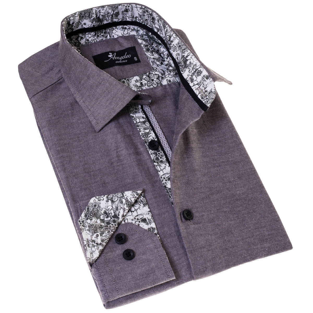 Black Oxford Men's Slim Fit Designer French Cuff Shirt - Tailored Cotton Shirts for Work and Casual Wear
