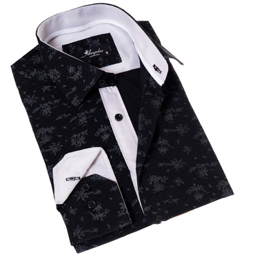 Black Floral Men's Slim Fit Designer Dress Shirt - Tailored Cotton Shirts for Work and Casual Wear