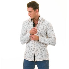 White Floral Men's  Slim Fit Designer Dress Shirt - Tailored Cotton Shirts for Work and Casual Wear