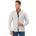 White Floral Men's  Slim Fit Designer Dress Shirt - Tailored Cotton Shirts for Work and Casual Wear