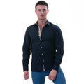 Black inside Purple Men's   Slim Fit Designer French Cuff Shirt - Tailored Cotton Shirts for Work and Casual Wear