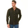 Black with inside Gold Men's Slim Fit Designer French Cuff Shirt - Tailored Cotton Shirts for Work and Casual Wear