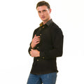 Black with inside Gold Men's Slim Fit Designer French Cuff Shirt - Tailored Cotton Shirts for Work and Casual Wear