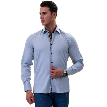 Gray inside Floral Men's  Slim Fit Designer Dress Shirt - Tailored Cotton Shirts for Work and Casual Wear