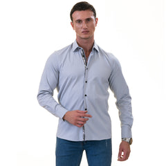 Gray inside Floral Men's  Slim Fit Designer Dress Shirt - Tailored Cotton Shirts for Work and Casual Wear