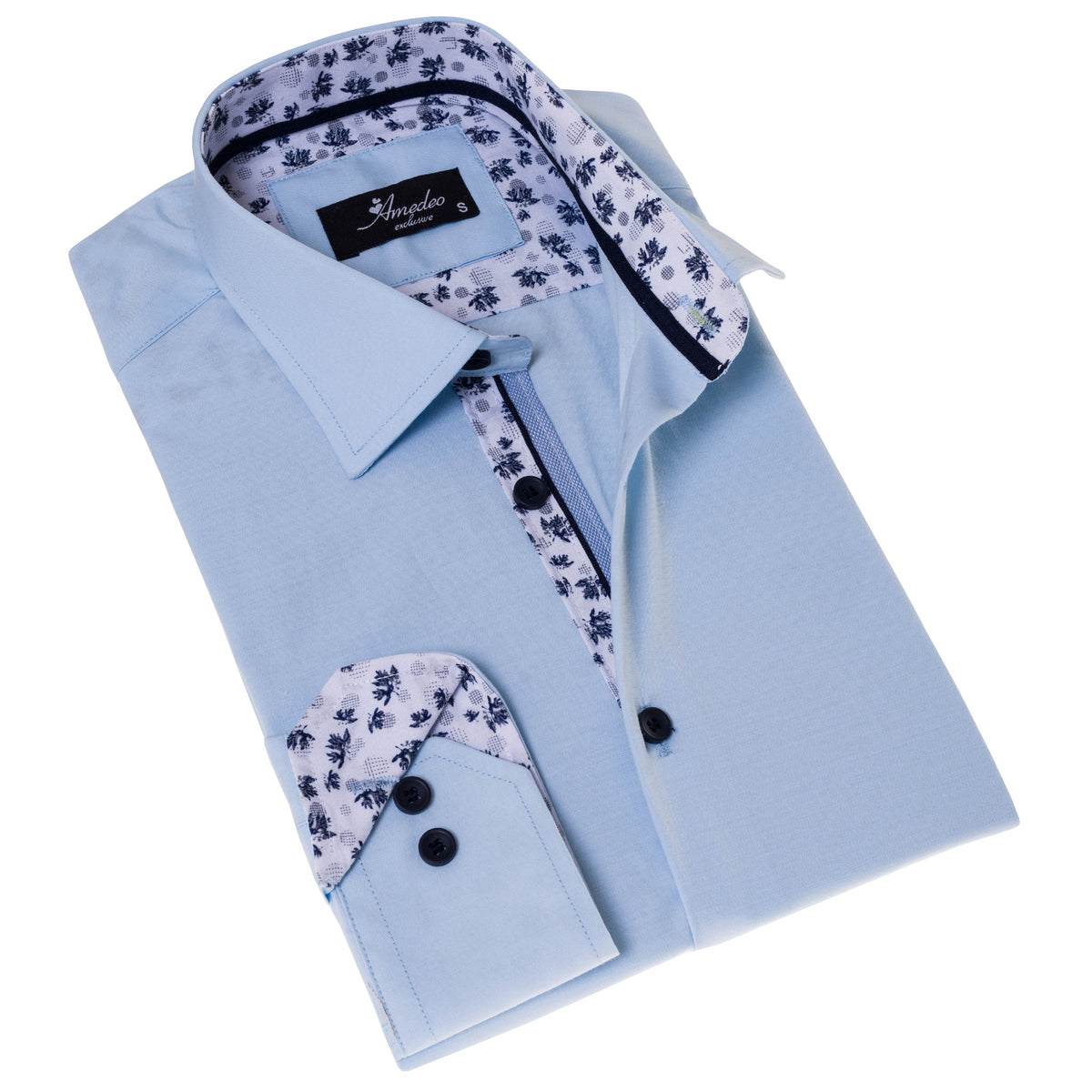 Blue inside Printed Men's Slim Fit Designer French Cuff Shirt - Tailored Cotton Shirts for Work and Casual Wear