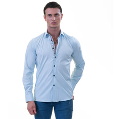 Blue inside Printed Men's Slim Fit Designer French Cuff Shirt - Tailored Cotton Shirts for Work and Casual Wear