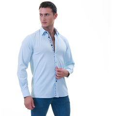 Blue inside Printed Men's Slim Fit Designer French Cuff Shirt - Tailored Cotton Shirts for Work and Casual Wear