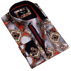 Multi Color Greek Key Medusa Head Mens Slim Fit Designer Dress Shirt - tailored Cotton Shirts for Work and Casual Wear