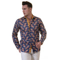 White Blue Tropical Mens Slim Fit Designer Dress Shirt - tailored Cotton Shirts for Work and Casual Wear