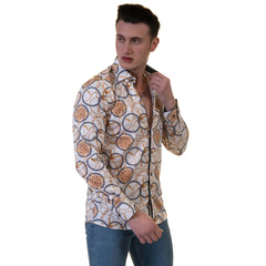 White And Gold Medusa Head Mens Slim Fit Designer Dress Shirt - tailored Cotton Shirts for Work and Casual Wear