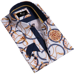 White And Gold Medusa Head Mens Slim Fit Designer Dress Shirt - tailored Cotton Shirts for Work and Casual Wear