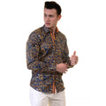 Blue with Orange Swirls Mens Slim Fit Designer Dress Shirt - tailored Cotton Shirts for Work and Casual Wear