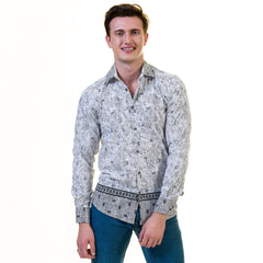Grey and Black Doted Mens Slim Fit Designer Dress Shirt - tailored Cotton Shirts for Work and Casual Wear