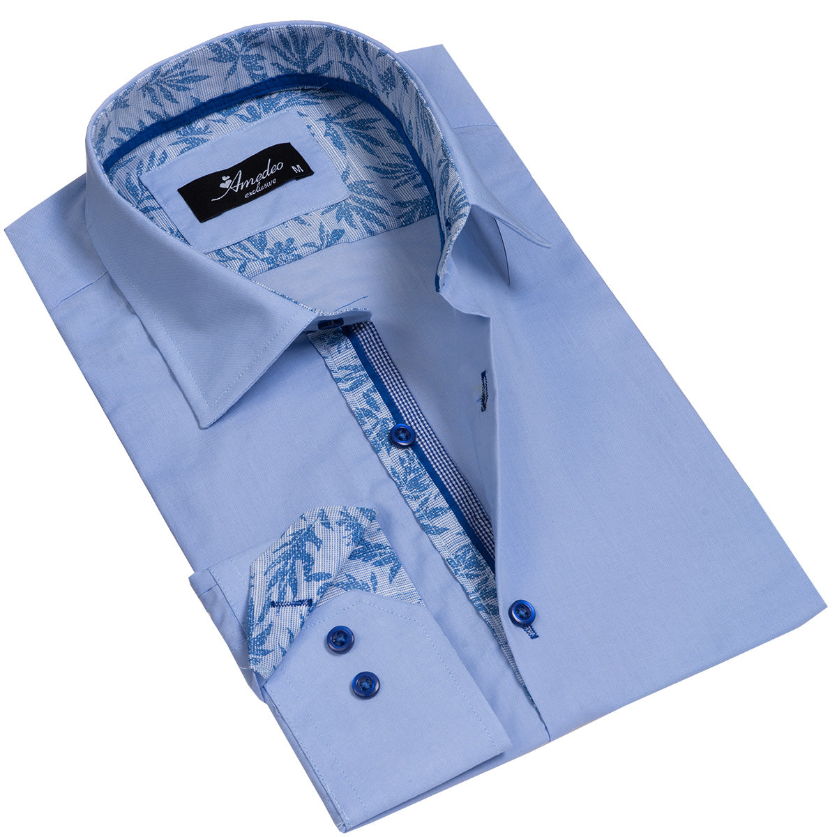 Light Blue Paisley Mens Slim Fit Designer Dress Shirt - Tailored Cotton Shirts For Work And Casual