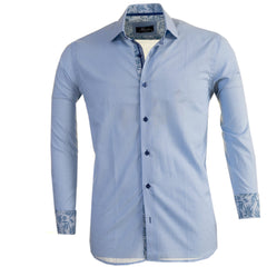 Light Blue Paisley Mens Slim Fit Designer Dress Shirt - Tailored Cotton Shirts For Work And Casual