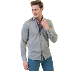 Pastel Grey Mens Slim Fit Designer Dress Shirt - Tailored Cotton Shirts For Work And Casual