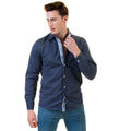 Rich Navy Blue Mens Slim Fit Designer Dress Shirt - Tailored Cotton Shirts For Work And Casual