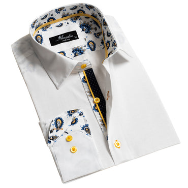 White Mens Slim Fit Designer Dress Shirt - Tailored Cotton Shirts For Work And Casual