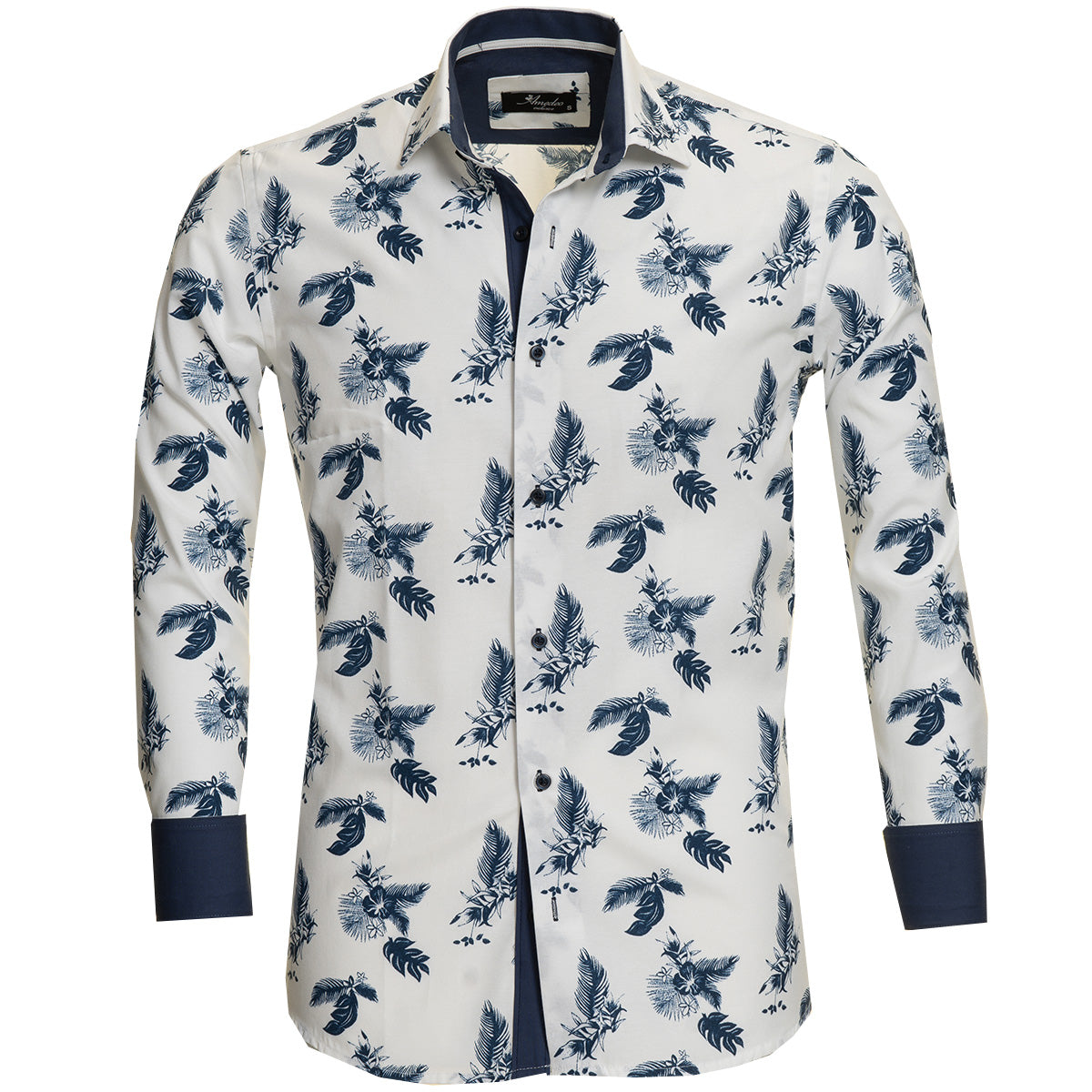 White Paisley Mens Slim Fit Designer Dress Shirt Tailored Cotton Shirts For Work And Casual