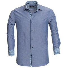 Blue Mens Slim Fit Designer Dress Shirt - Tailored Cotton Shirts For Work And Casual