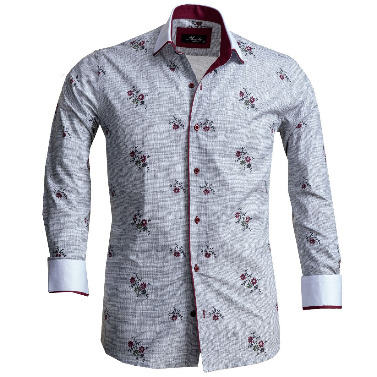 Grey Floral Mens Slim Fit Designer Dress Shirt - tailored Cotton Shirts for Work and Casual Wear - Amedeo Exclusive