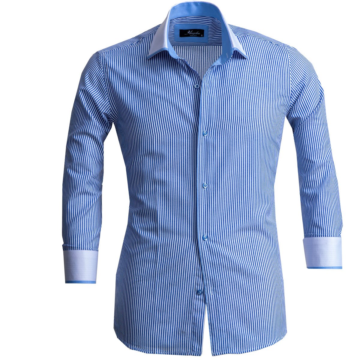 White and light blue striped pure cotton tailored shirt