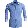 White & Blue Lines Mens Slim Fit Designer Dress Shirt - tailored Cotton Shirts for Work and Casual - Amedeo Exclusive