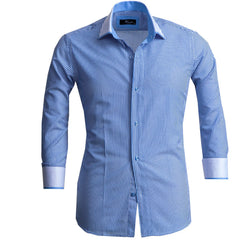 White & Blue Lines Mens Slim Fit Designer Dress Shirt - tailored Cotton Shirts for Work and Casual - Amedeo Exclusive