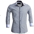 White & Grey lines Mens Slim Fit Designer Dress Shirt - tailored Cotton Shirts for Work and Casual - Amedeo Exclusive