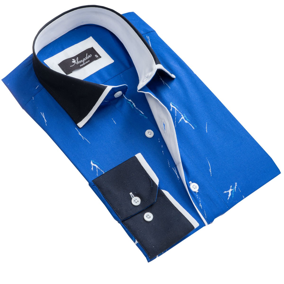 Medium Blue Mens Slim Fit Designer Dress Shirt - tailored Cotton Shirts for Work and Casual Wear - Amedeo Exclusive
