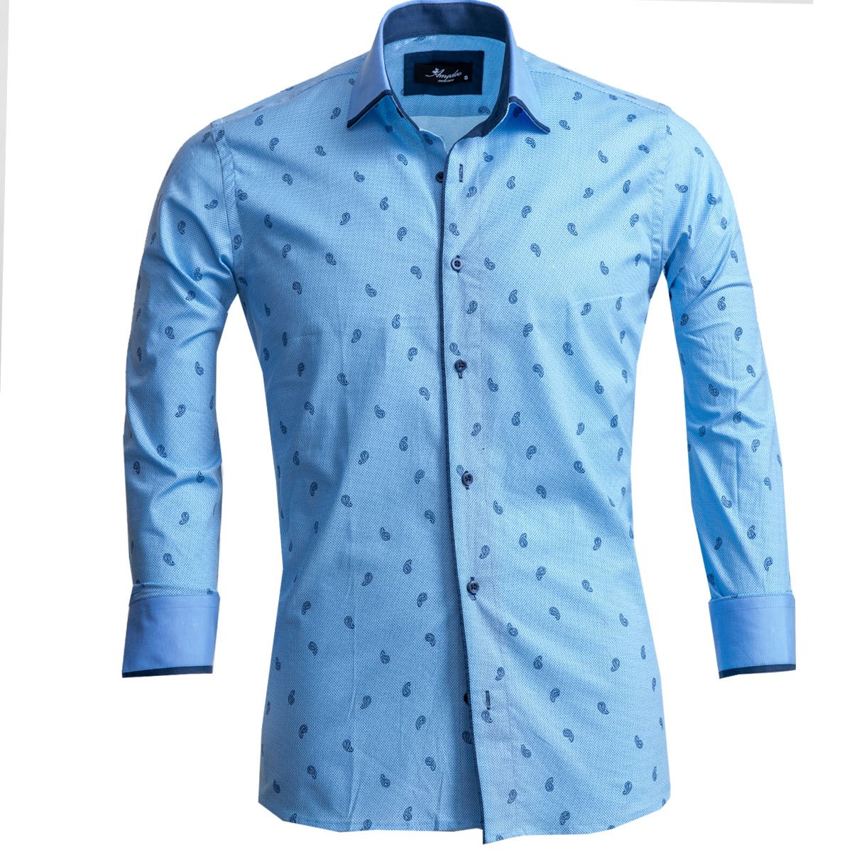 Light Blue Paisley Mens Slim Fit Designer Dress Shirt - tailored Cotton Shirts for Work and Casual - Amedeo Exclusive