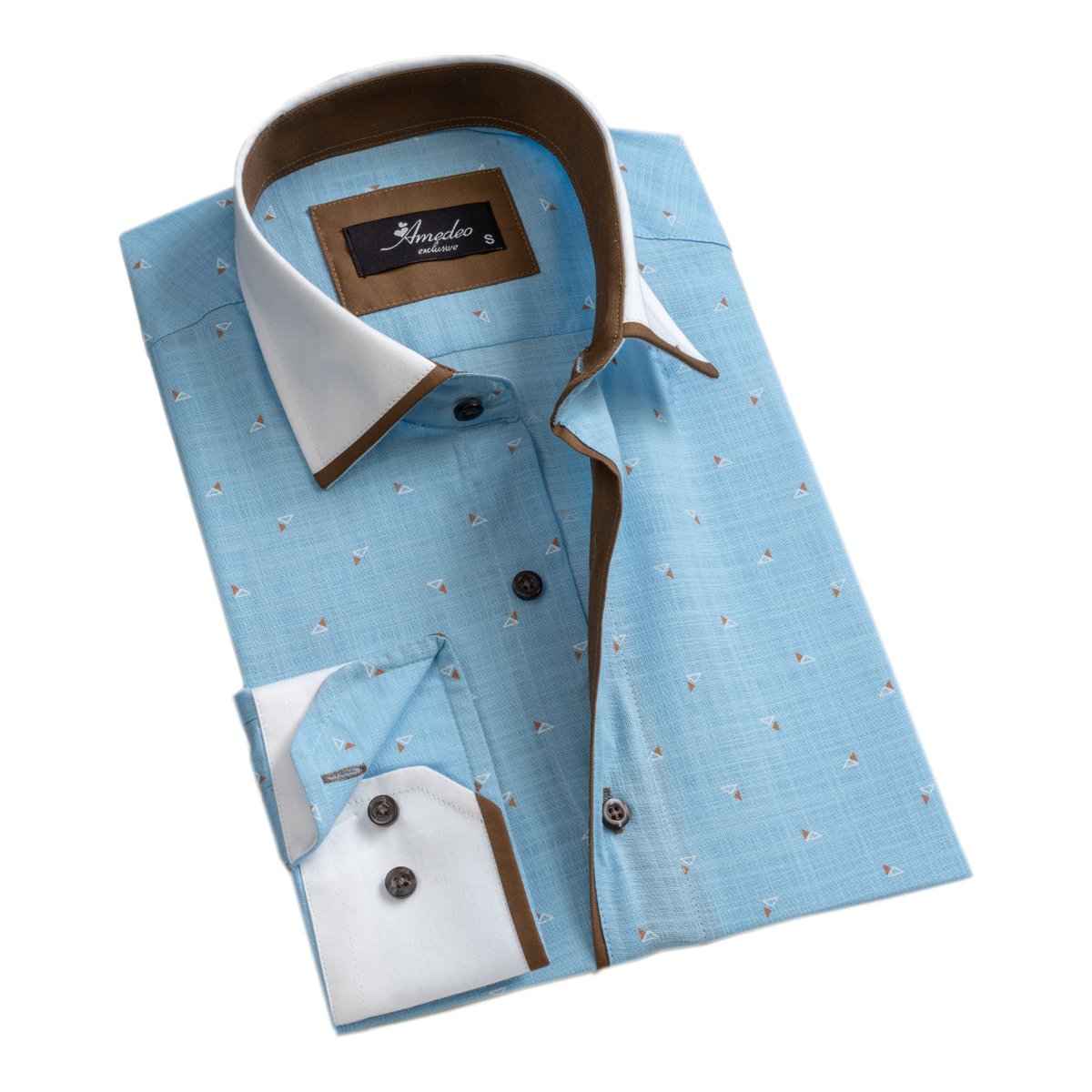 Light Blue Mens Slim Fit Designer Dress Shirt - tailored Cotton Shirts for Work and Casual Wear - Amedeo Exclusive