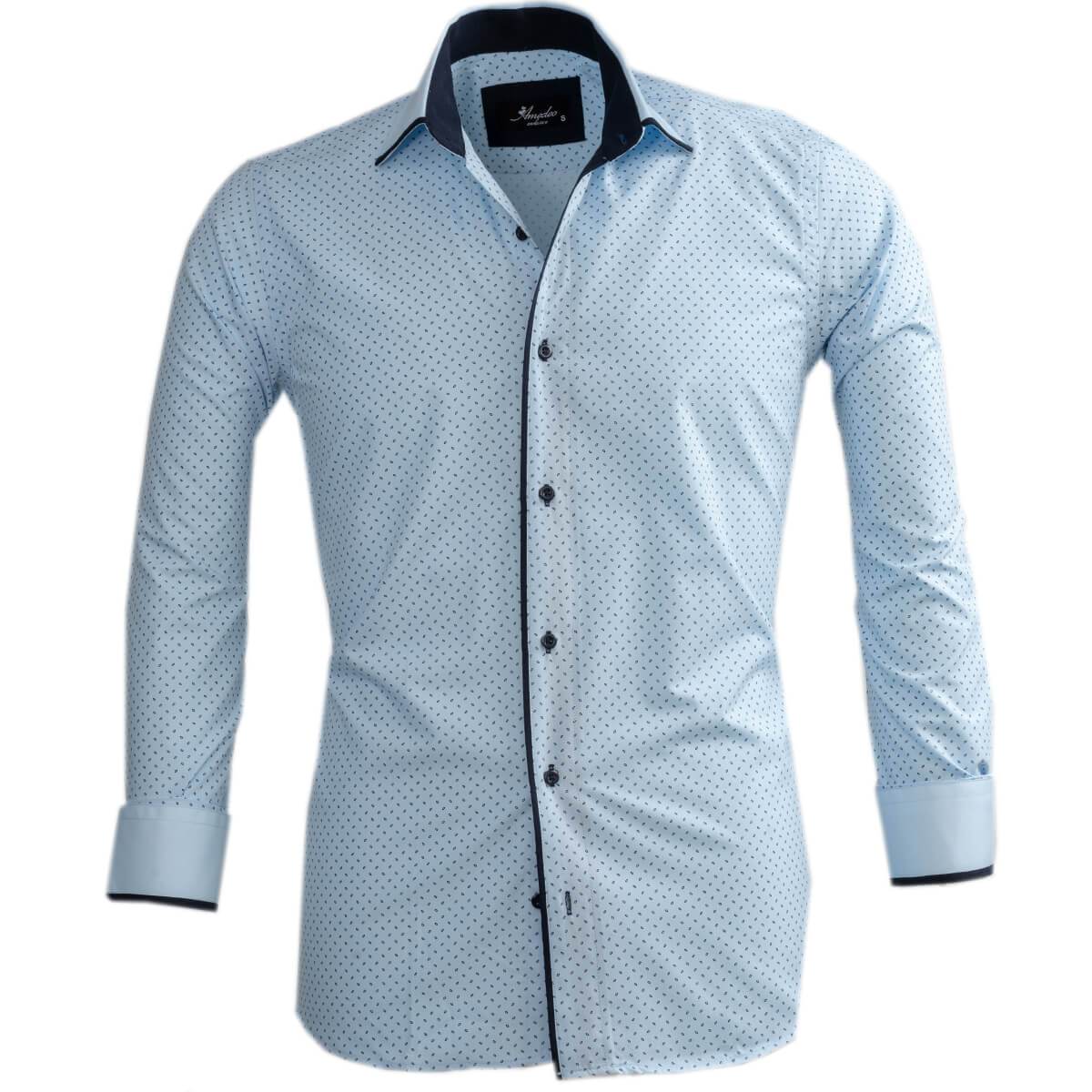 Light Blue Mens Slim Fit Designer Dress Shirt - tailored Cotton Shirts for Work and Casual Wear - Amedeo Exclusive