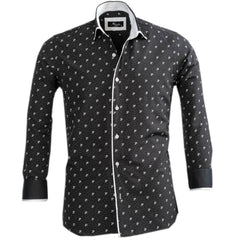 Black White Floral Mens Slim Fit Designer Dress Shirt - tailored Cotton Shirts for Work and Casual Wear - Amedeo Exclusive