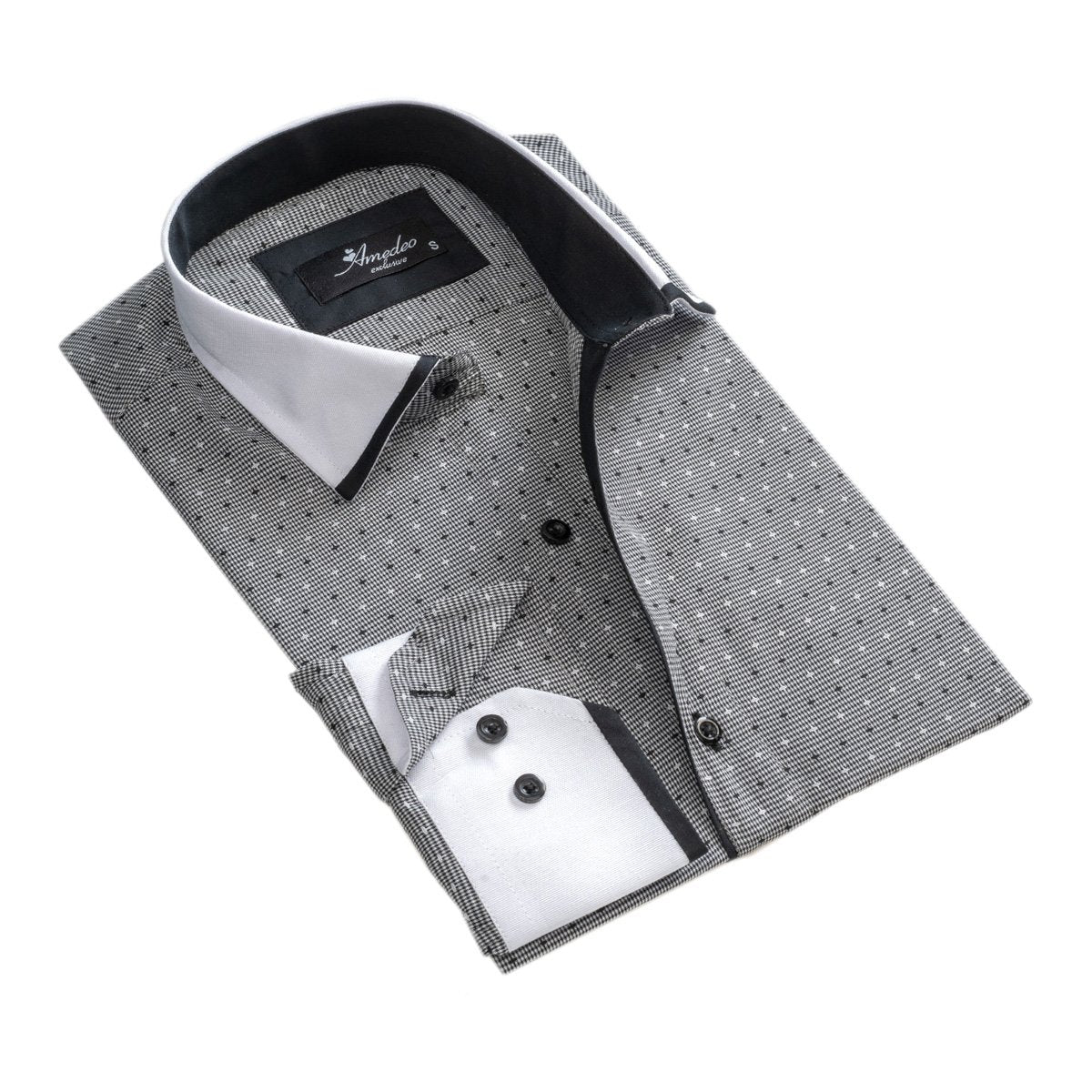 Grey Stars Mens Slim Fit Designer Dress Shirt - tailored Cotton Shirts for Work and Casual Wear - Amedeo Exclusive