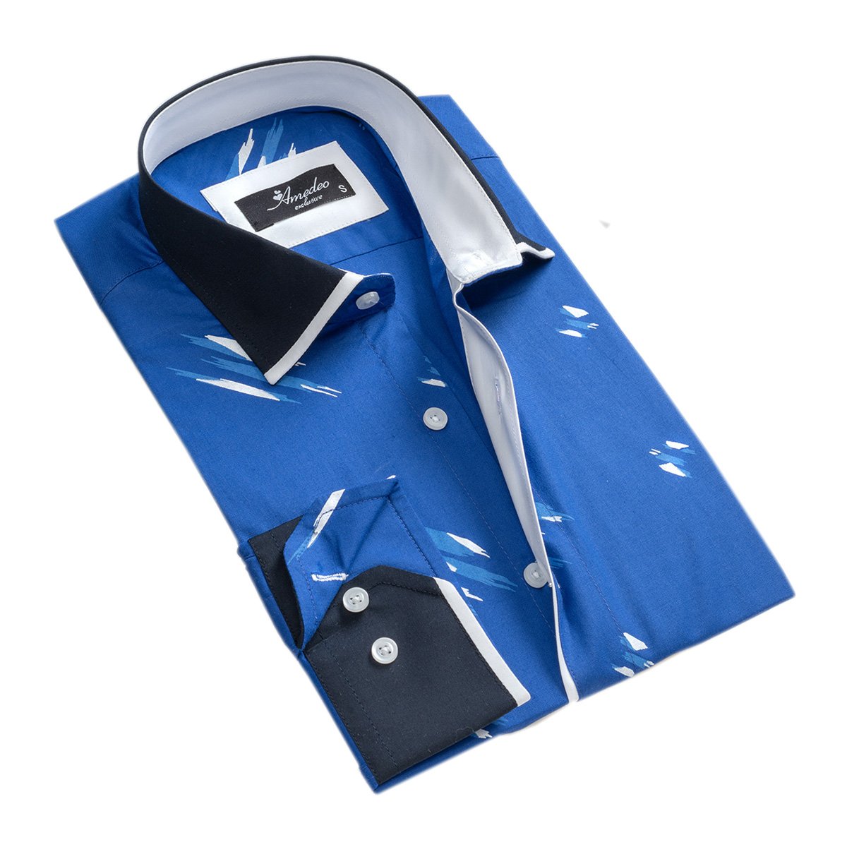 Medium Blue Accents Mens Slim Fit Designer Dress Shirt - tailored Cotton Shirts for Work and Casual Wear - Amedeo Exclusive