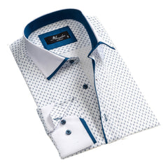 White & Blue Mens Slim Fit Designer Dress Shirt - tailored Cotton Shirts for Work and Casual Wear - Amedeo Exclusive