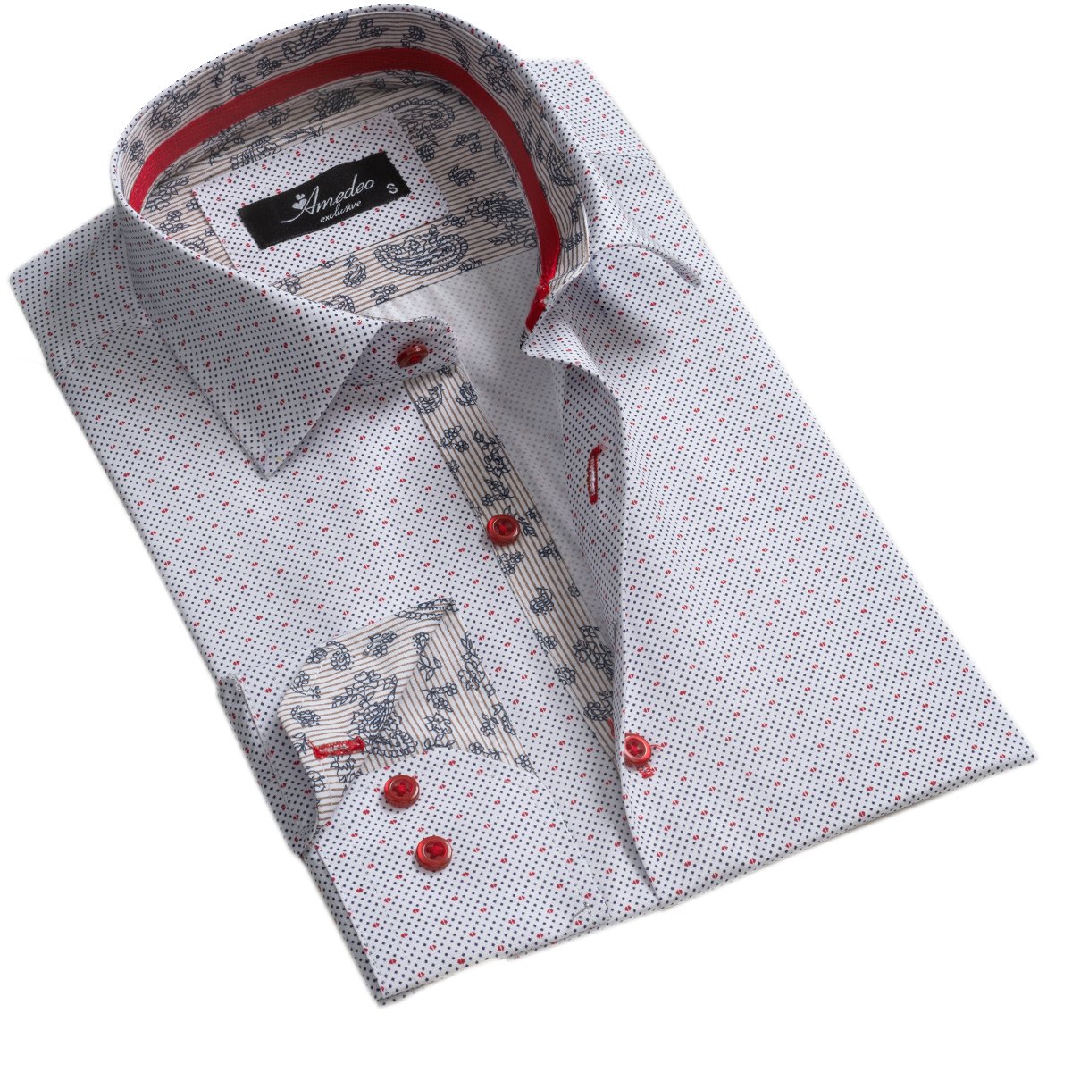 White Dots Mens Slim Fit Designer Dress Shirt - tailored Cotton Shirts for Work and Casual Wear - Amedeo Exclusive