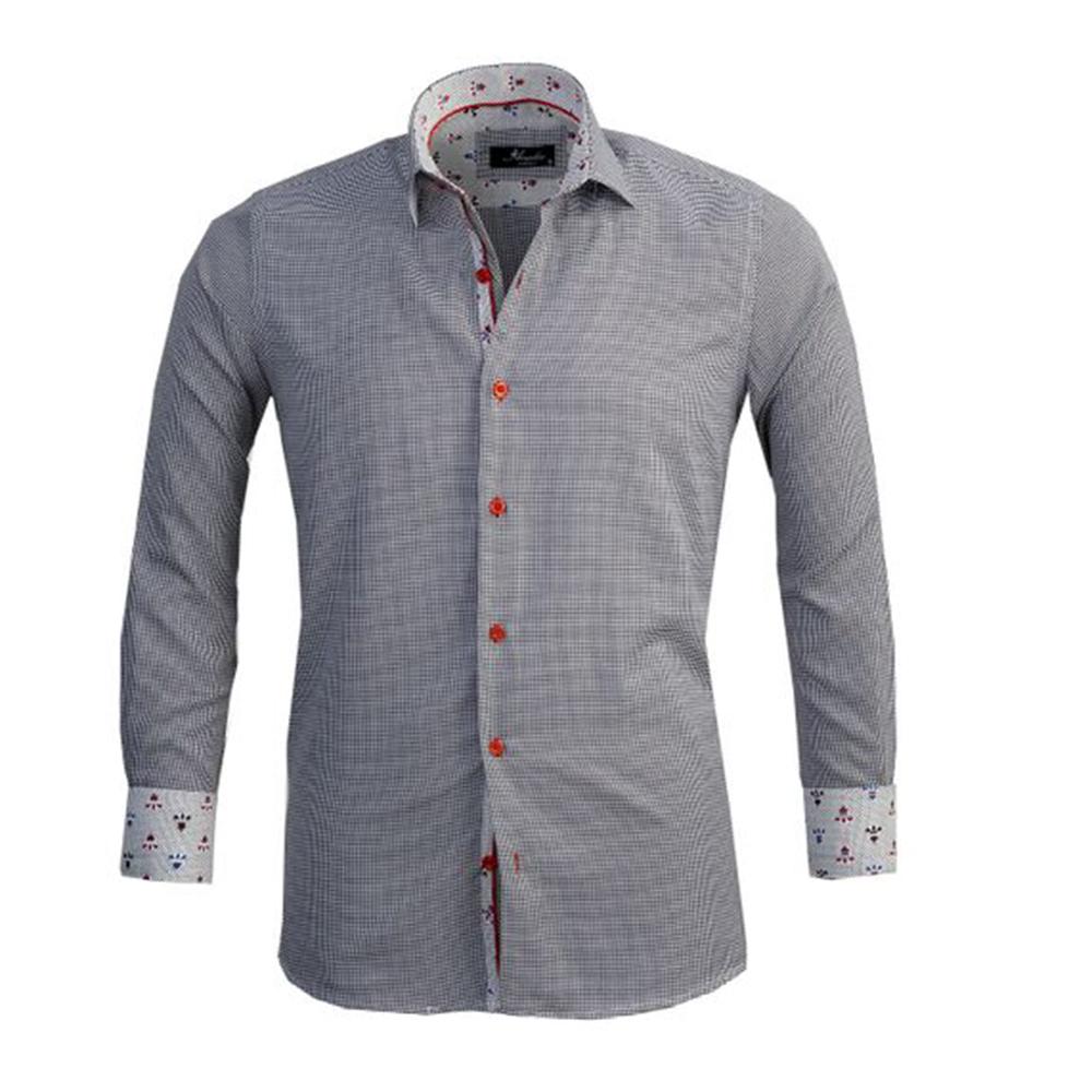 Black White Herringbone Mens Slim Fit Designer Dress Shirt - tailored Cotton Shirts for Work and Casual Wear - Amedeo Exclusive