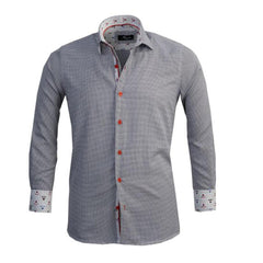Black White Herringbone Mens Slim Fit Designer Dress Shirt - tailored Cotton Shirts for Work and Casual Wear - Amedeo Exclusive