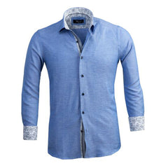 Light Denim Blue Mens Slim Fit Designer Dress Shirt - tailored Cotton Shirts for Work and Casual Wear - Amedeo Exclusive