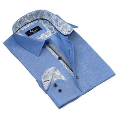 Light Denim Blue Mens Slim Fit Designer Dress Shirt - tailored Cotton Shirts for Work and Casual Wear - Amedeo Exclusive